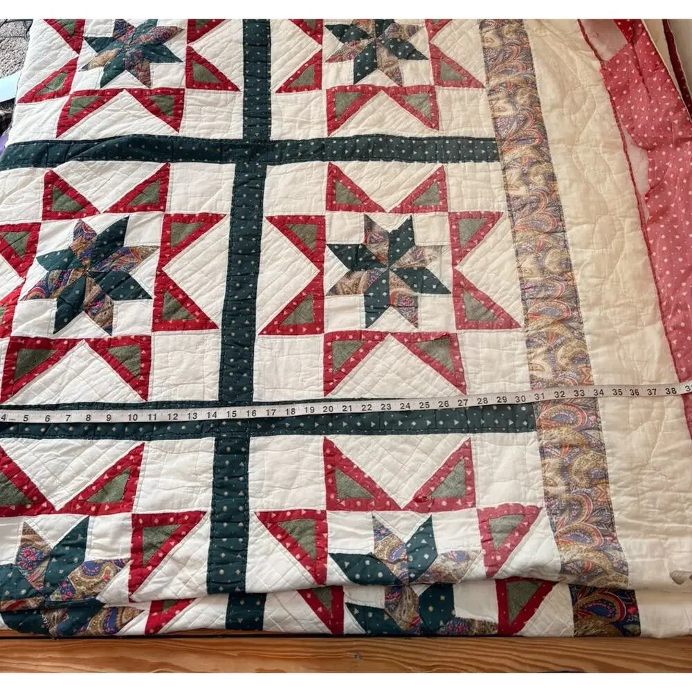 Vintage Handmade Patchwork Christmas Quilt Size 94x84 Red Sf